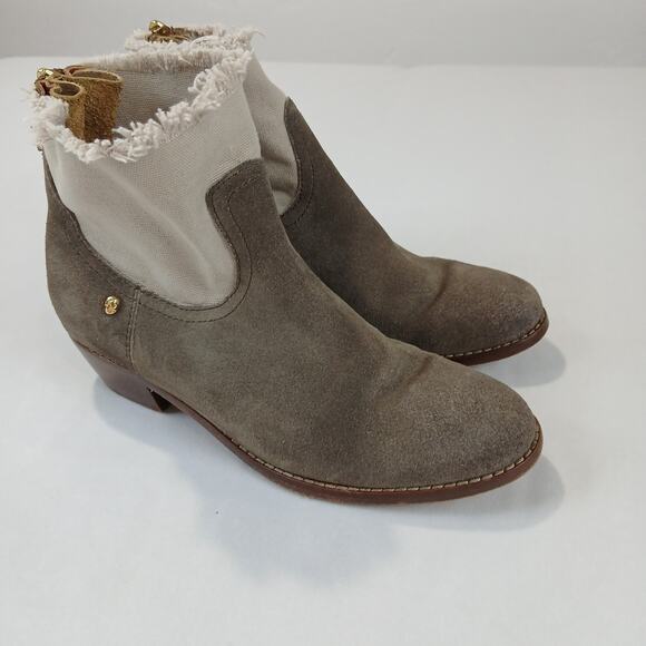 Zadig & Voltaire Teddy Skull Suede Canvas Ankle Boots Fringe EU 37 US 7 - Picture 1 of 11